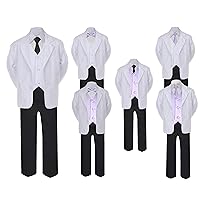 5-7pc Formal Black White Suit Set Lilac Bow Long Tie Vest Boy Baby Sm-20 Teen