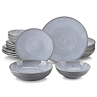 vancasso Karst 16 Pieces Dinnerware Set, Round Dish Set, Plates and Bowls Set, Grey