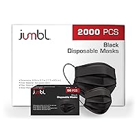 Jumbl Face Mask [2000 Pack] Single Use Disposable Black Face Mask, 3-Ply Masks with Elastic Earloops, Wholesale Bulk Pricing