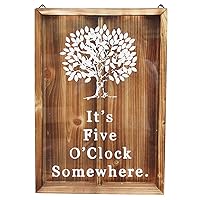 Wine Cork & Beer Cap Holder Shadow Box - Wall Mounted or Free Standing - Rustic Stained Wood (It's Five O'Clock Somewhere, 11.2'' X 8'')
