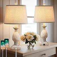 Farmhouse Bedside Table Lamps Set of 2 Rustic Nightstand Lamps for Bedroom with USB Charging Ports Vintage Traditional Table Lamp for Living Room End Tables Wooden Finish Bulbs Not Included