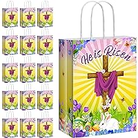 Chinco 16 Pieces Easter Treat Bags Inspiring He Is Risen Sign Paper Gift Bags Cookie Egg Candy Goody Easter Bags with Double Handles for Easter Theme Bible School Party Favor