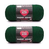 Red Heart Super Saver Jumbo Hunter Green Yarn - 2 Pack of 14oz/396g - Acrylic - 4 Medium (Worsted) - 744 Yards - Knitting/Crochet