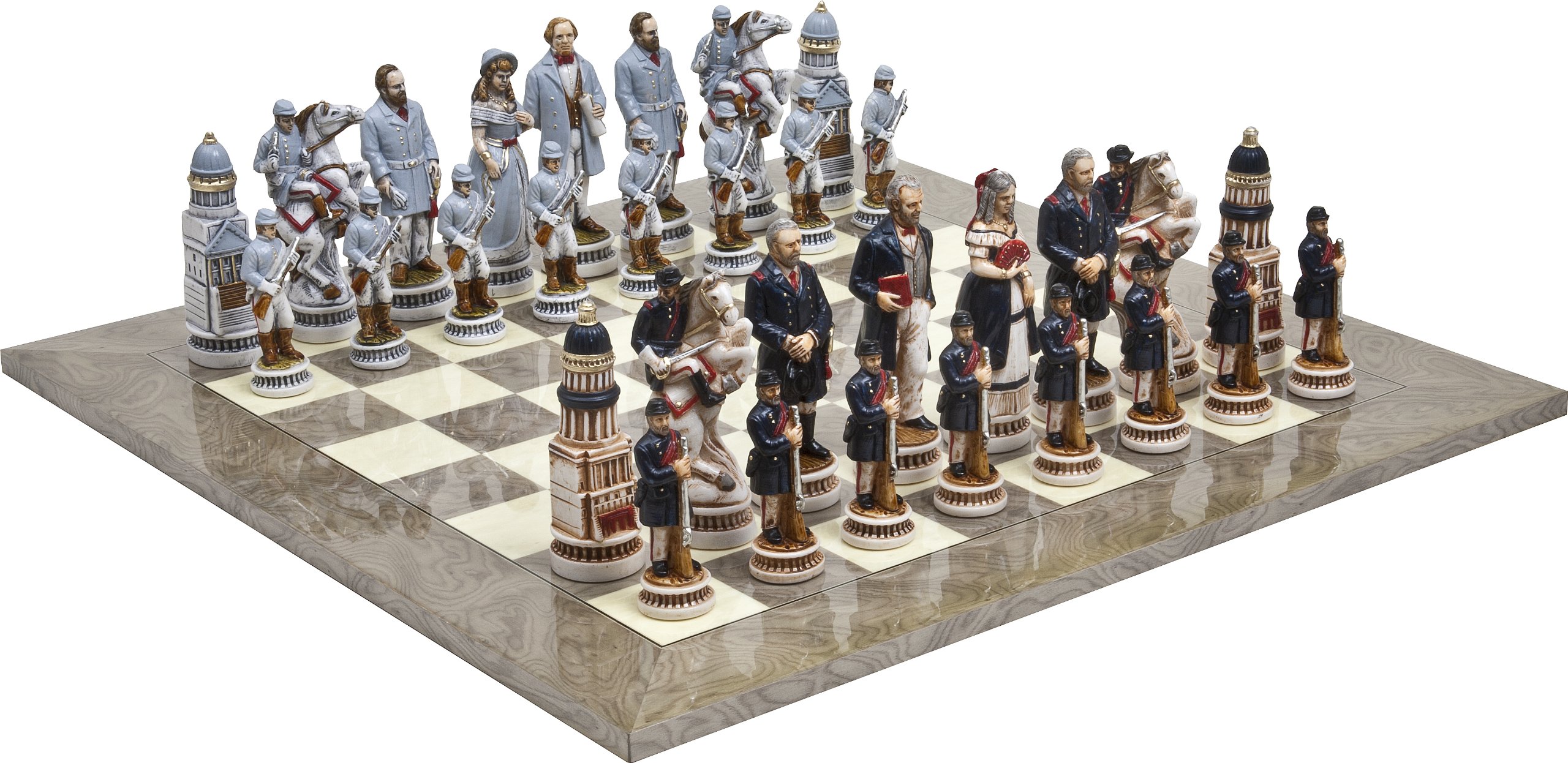 Bello Games Collezioni-American Civil War Luxury Chessmen from Italy & Greenwich Street Chess Board. Giant Size King: 5 5/8