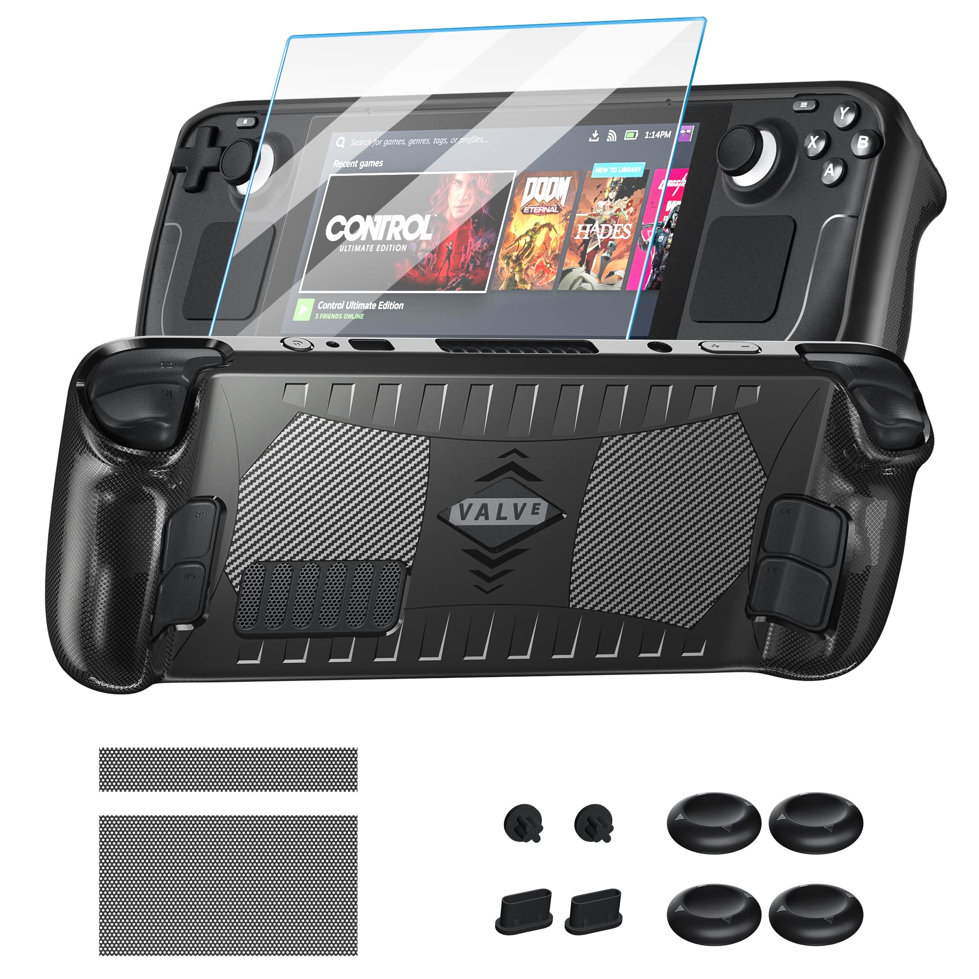 Protective Case for Steam Deck with HD Screen Protector, Narati TPU Soft Skin Protective Case with Anti-Dust & Button Protect Accessories Kit, Non-Slip & Anti-Collision Protector Cover for Steam Deck