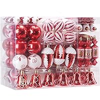 Sea Team 155-Pack Assorted Shatterproof Christmas Ball Ornaments Set Decorative Baubles Pendants with Reusable Hand-held Gift Package for Xmas Tree (Red)