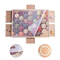 1000 Piece Wooden Puzzle Table can be rotated, with 6 Drawers and Cover, 30”x 21”Lazy Susan Rotating Puzzle Table, Portable Adults Puzzle Board