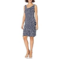Star Vixen Women's Petite Rouched Sweetheart Neckline Stretch Ity Bodycon Dress, Navy/White dot, PS