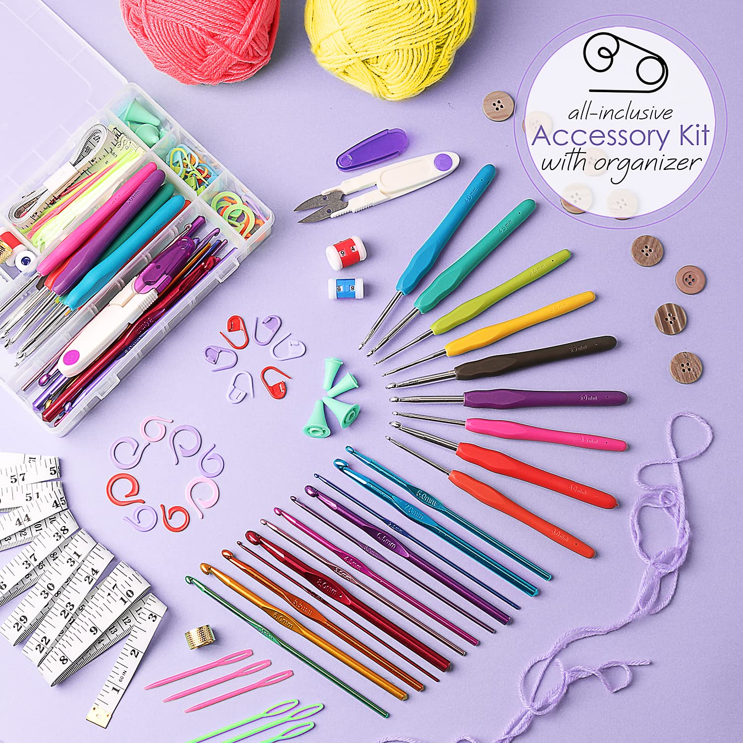 Learn to Crochet Kit for Beginners Adults – Beginner Crochet Kit for Adults and Kids, 80 Piece Crochet Set with Step-by-Step Guide and Projects Book, Crochet Starter Kit, Crochet Yarn, and Hooks