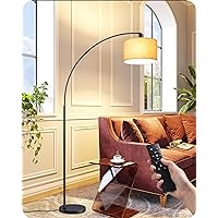 EDISHINE 75.6″ Dimmable Modern Arc Floor Lamp with Remote, Black Floor Lamp with Stepless Dimmable Bulb & 5 Color Temperature, Mid Century Standing Light for Living Room, Bedroom, Office, Black