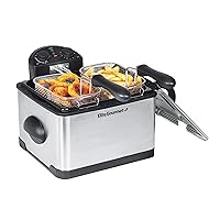 Elite Gourmet EDF-401T Electric Immersion Deep Fryer 3-Baskets, 1700-Watt, Timer Control, Adjustable Temperature, Lid with Viewing Window and Odor Free Filter, Stainless Steel and Black
