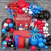 Red Blue Black Balloon Garland Arch, Spider Theme Balloon Arch with Red Blue Explosion Star Foil Balloon for Boys Baby Shower Superhero Spider Theme Birthday Party Decor