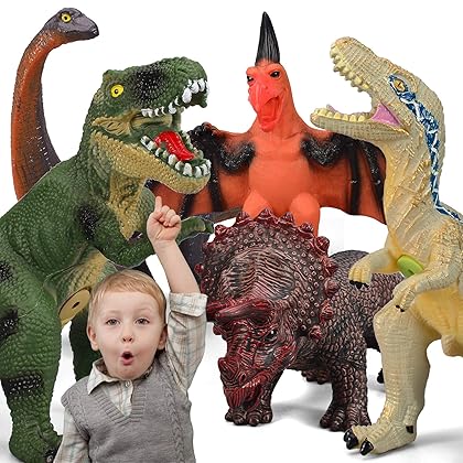 Gzsbaby 6 Piece Jumbo Dinosaur Toys for Kids and Toddlers, 13-17 Inches Blue Velociraptor T-Rex, Large Soft Dinosaur Toys Set for Dinosaur Lovers - Perfect Dinosaur Party Favors, Birthday Gifts