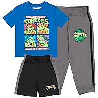 Nickelodeon Teenage Mutant Ninja Turtles Boys 3-Piece Pants Set - Short Sleeve Tee, Shorts, & Jogger TMNT 3-Pack Bundle Set