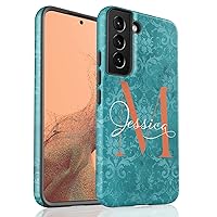 Turquoise Damask Personalized Custom Name Monogram Initial Case, Designed for Samsung Galaxy S24 Plus, S23 Ultra, S22, S21, S20, S10, S10e, S9, S8, Note 20, 10