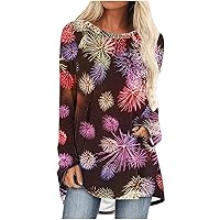 Dressy Blouses for Women Spring Long Sleeve Tops Graphic Tees Round Neck Color Block Crewneck Sweatshirts Trendy