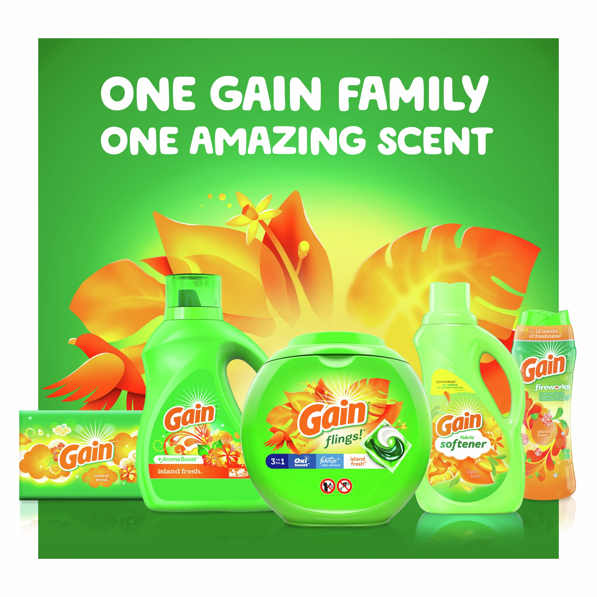 Gain + Aroma Boost Laundry Detergent Liquid Soap, Island Fresh Scent, 45 Loads, 65 Fl Oz, He Compatible