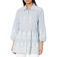 Women's Embroidered Tiered Button Up Shirt