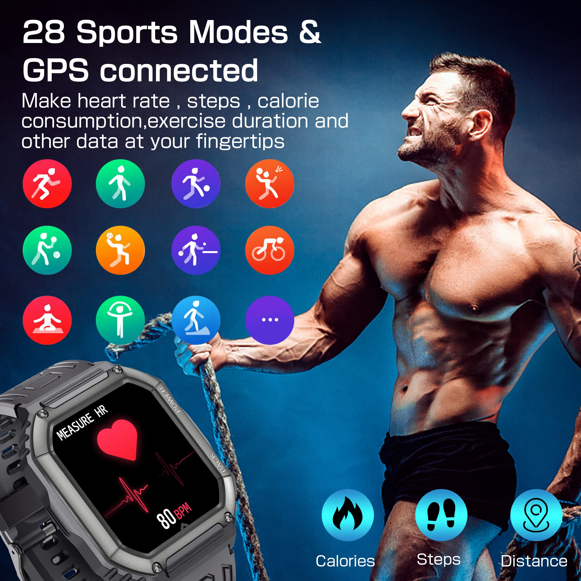 Smart Watches Bluetooth Call Men Sports Fitness, 1.8