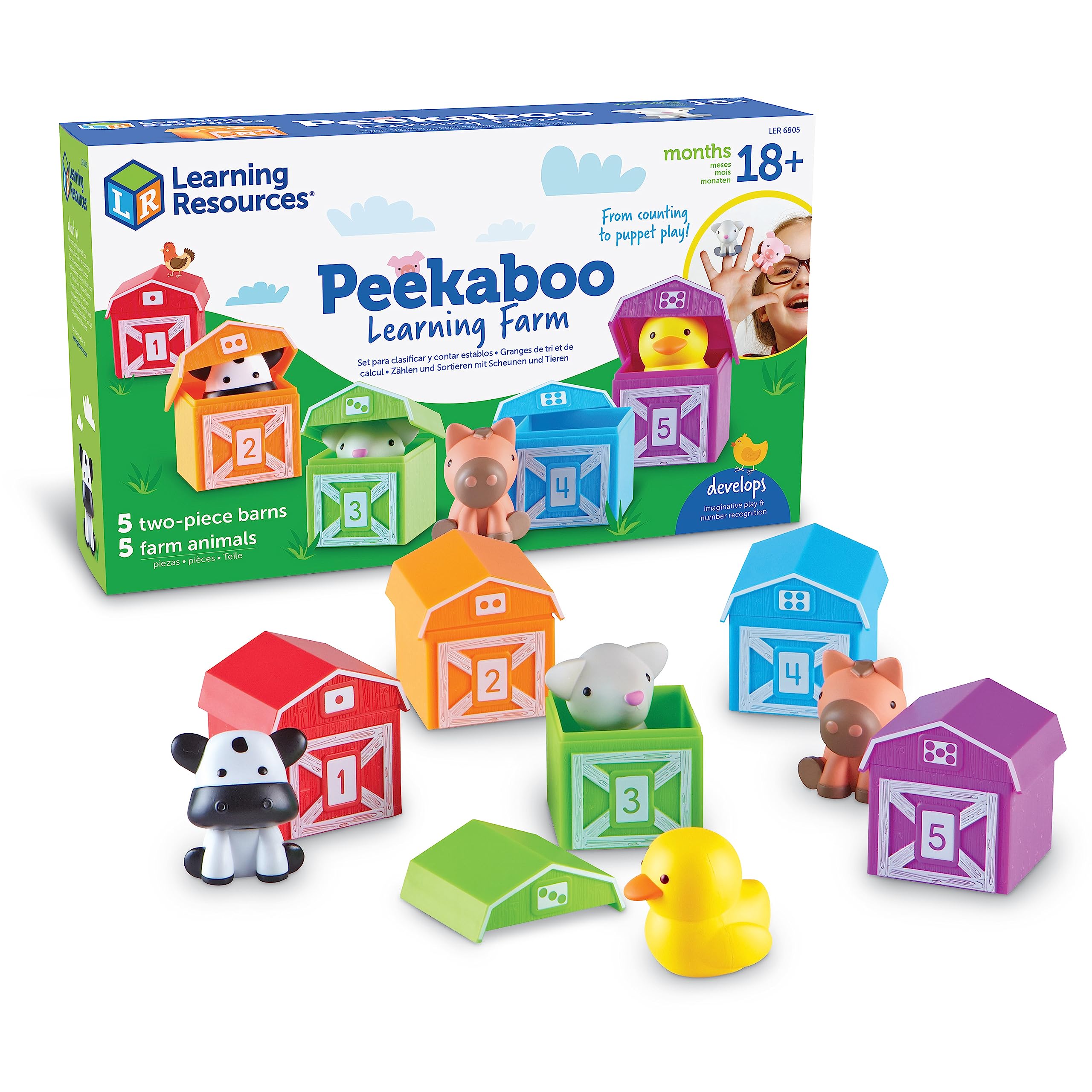 Learning Resources Peekaboo Learning Farm - 10 Pieces, Ages 18+ months Toddler Learning Toys, Counting and Sorting Toys, Farm Animals Toys,Back to School