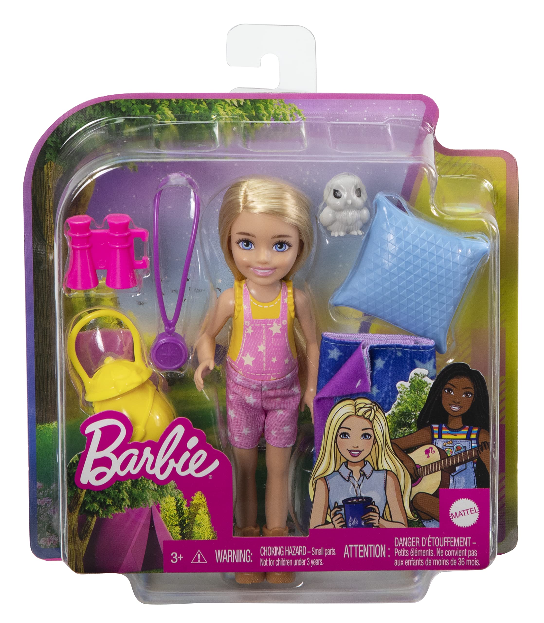 Barbie It Takes Two Doll & Accessories, Camping Playset with Owl, Sleeping Bag & Accessories, Blonde Chelsea Small Doll