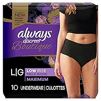 Always Discreet Boutique Low-Rise Postpartum Incontinence Underwear Size L Maximum Absorbency, Up to 100% Leak Protection, Black, 10 Count