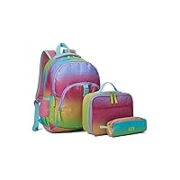 Western Chief Kids Unisex Multi Compartment Backpack Bundle w/Lunch Box & Pencil Pouch, Ombre Glitter, Medium