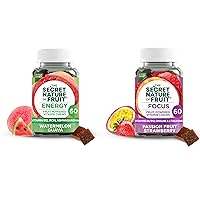 The Secret Nature of Fruit Energy & Focus Chews Bundle, Energy with Vitamin B12, Iron, Ashwagandha & Focus with Vitamins B6 & B12, Choline, L-Theanine for Mental Clarity, 60 Count (Pack of 2)