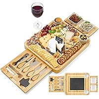 Large Charcuterie, Bamboo Cheese Board and Cutlery Knife Set for Wine Meat Cheese Platter Slate Board Unique Gift for Housewarming, Wedding