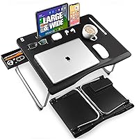 Cooper Mega Table - Large Laptop Desk for Bed 24x17in | Portable Table Tray, Laptop Stand w/Built-in Tablet, Phone Slot, Storage Drawer, Couch/Sofa/Floor Desk (Black Onyx)