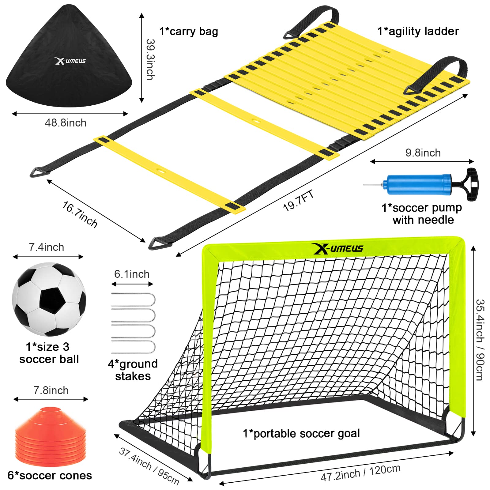 Kids Soccer Goals for Backyard, 4' x 3' Pop Up Toddler Soccer Goal Training Equipment with Soccer Ball, Agility Ladder and Cones, Portable Soccer Nets for Backyard for Kids Youth Outdoor Sports Games