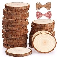Fuyit Natural Wood Slices 30 Pcs 2.8-3.1 Inches Craft Wood Kit Unfinished Predrilled with Hole Wooden Circles Tree Slices for Arts and Crafts Christmas Ornaments DIY Crafts