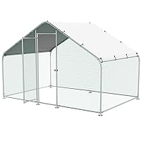 Large Metal Chicken Coop Run, Walk-in Poultry Cage Heavy Duty Chicken Runs, Chicken Pen with Waterproof Cover, Ducks Rabbits Habitat Spire Shaped Outdoor Farm Use (10'Lx6.6'W x6.56'H)