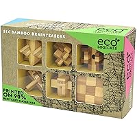 Project Genius: Ecologicals 6 Bamboo Brainteasers Variety Pack - 3D Disassembly Puzzles, Wooden, Sustainable Toy, Level: Easy to Hard, Kids Ages 8+