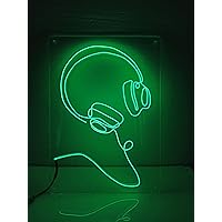 Headphones Music Theme Neon Sign, Handmade EL Wire Neon Light Sign, Home Decor Wall Art, Blue