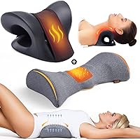 Heated Neck Stretcher Cervical Traction Device Pillow for Neck Pain Relief and Heated Lumbar Support Pillow for Lower Back Pain Relief