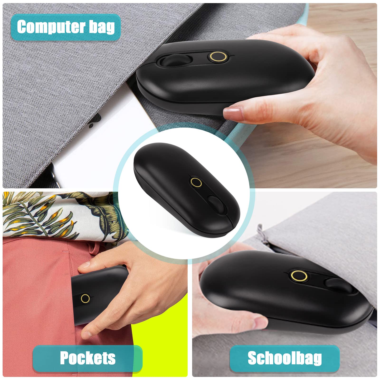 ZYNBI Computer Mouse Wireless, Laptop Mouse Wireless, Dual Mode Connection(Bluetooth&2.4G), Rechargeable Bluetooth Mouse for Laptop/Computer/PC-Black