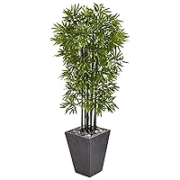 Nearly Natural 61in. Bamboo Artificial Tree with Black Trunks in Slate Planter UV Resistant (Indoor/Outdoor)