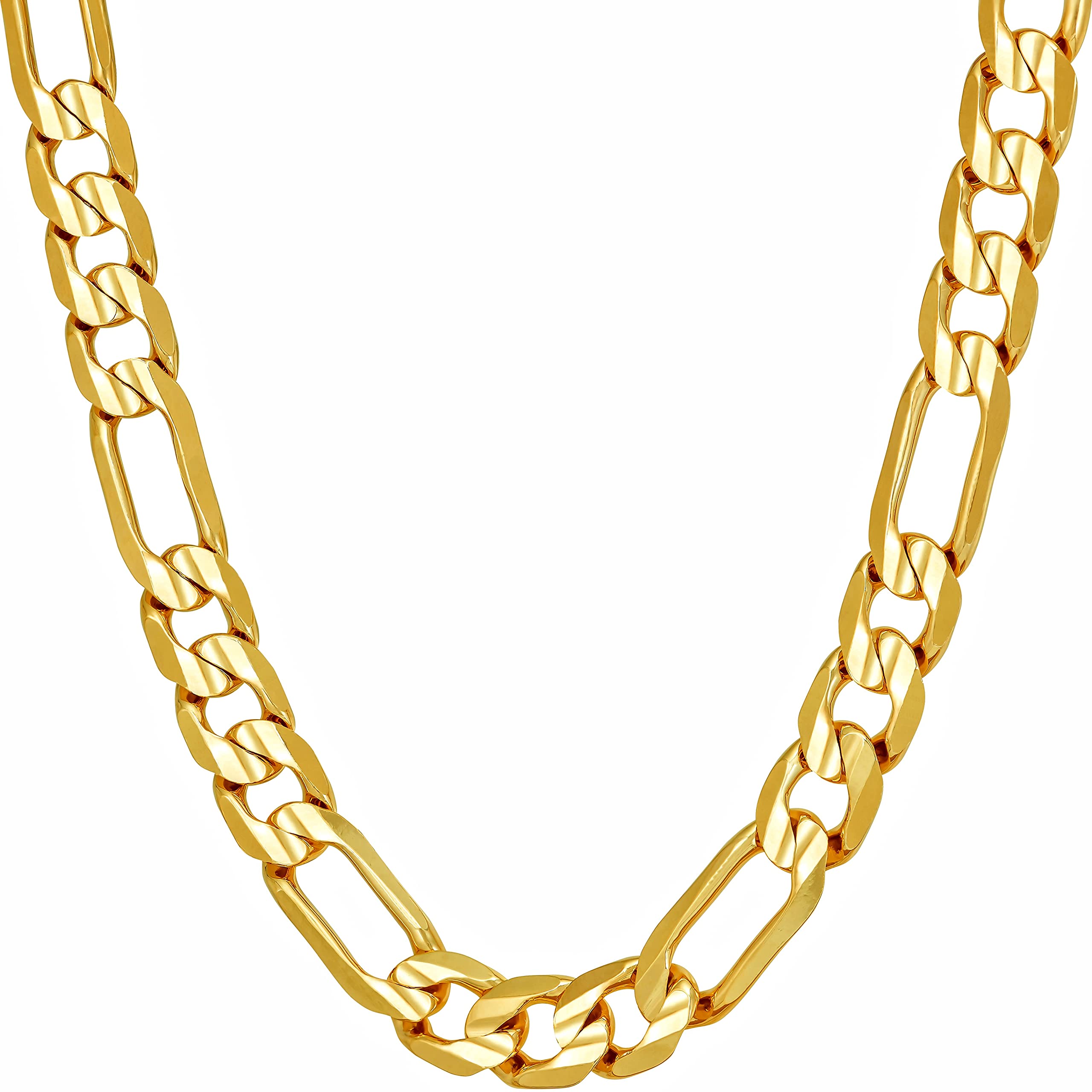 LIFETIME JEWELRY 7mm Figaro Chain Necklace Diamond Cut 24k Real Gold Plated