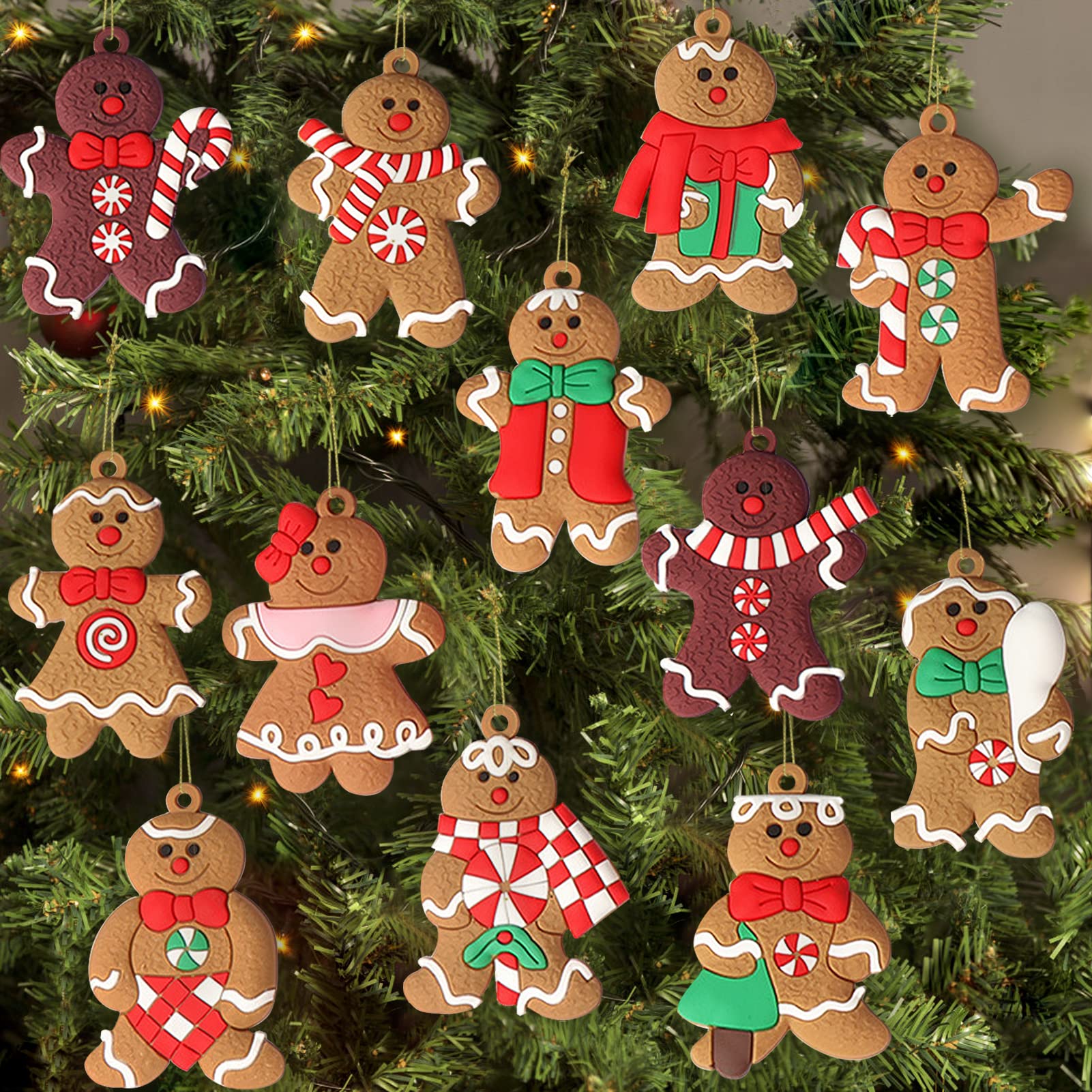 Buy 12pcs Gingerbread Man Ornaments for Christmas Tree Assorted ...