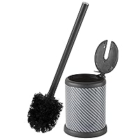 Bath Bliss Toilet Brush and Holder | Self Closing Lid | 360 Degree Brush Head | Bathroom Cleaning | Compact Size | Storage and Organization | Carbon