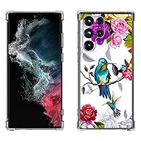 Galaxy S22 Ultra Case, Hummingbird in Flowers Bird Drop Protection Shockproof Case TPU Full Body Protective Scratch-Resistant Cover for Samsung Galaxy S22 Ultra 5G