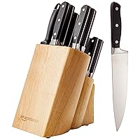 Amazon Basics 18-Piece Premium Kitchen High-Carbon Stainless Steel Blades with Pine Wood Knife Block Set, Black