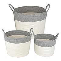 Set of 3 Stylish Cotton Rope Baskets; Perfect for Storage, Organization, and Beautifully Enhancing Your Home Decor. Ideal for Laundry, Nursery, Toys, Blankets, and much more.
