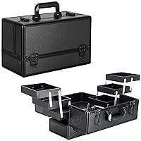 Large Professional Makeup Organizer, Heavy Duty Makeup Artist Travel Case with 6 Extendable Tier Trays & 2 Brush Holders, Black Matte (VP001-22)