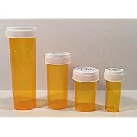 Dram 4 Pack Reversible Cap Containers 60, 30, 20, 08 DRAMS Rx Pill Pharmacy Vials Crafts Coins Storage Vitamans Medicine MMJ 420 Bottles (Amber - Transparent)