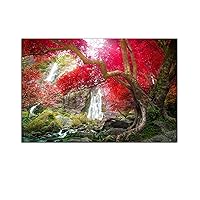 Startonight Acrylic Glass Wall Art - Waterfall in the Red Forest Decor - Glossy Artwork 24