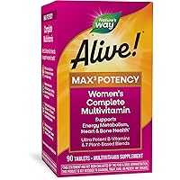 Alive! Max3 Potency Women's Complete Multivitamin, Supports Energy Metabolism, Heart & Bone Health*, B-Vitamins, 90 Tablets (Packaging May Vary)