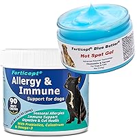 Forticept Dog Allergy Relief 120 Chews + Hot Spot Treatment Ointment 4 oz - Itch Relief for Dogs - Dog Itchy Skin Treatment - Dog Allergy Immune Supplement – Omega3 – Probiotics- Colostrum