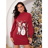 TLULY Sweater Dress for Women Ugly Christmas Elk Pattern Mock Neck Sweater Dress Sweater Dress for Women (Color : Multicolor, Size : Medium)